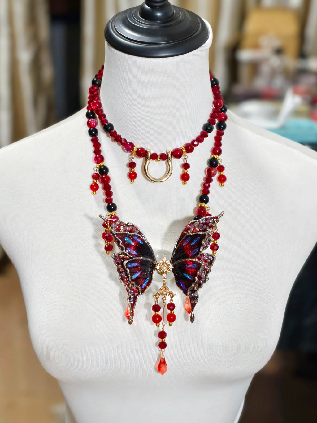 Layered Butterfly Gag Necklace with Leash