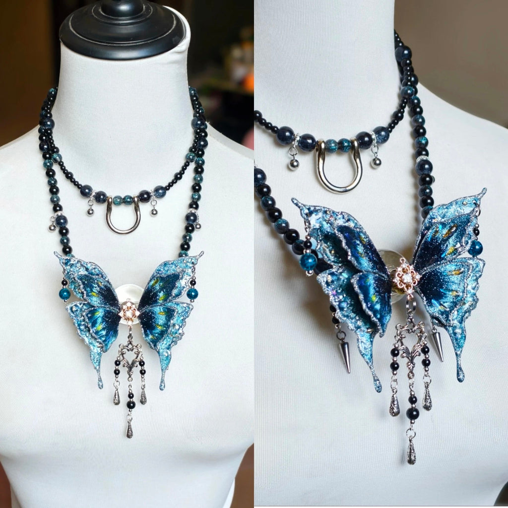 Layered Butterfly Gag Necklace with Leash
