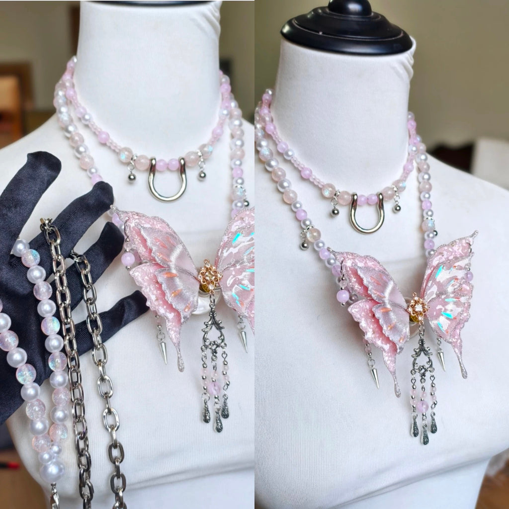 Layered Butterfly Gag Necklace with Leash