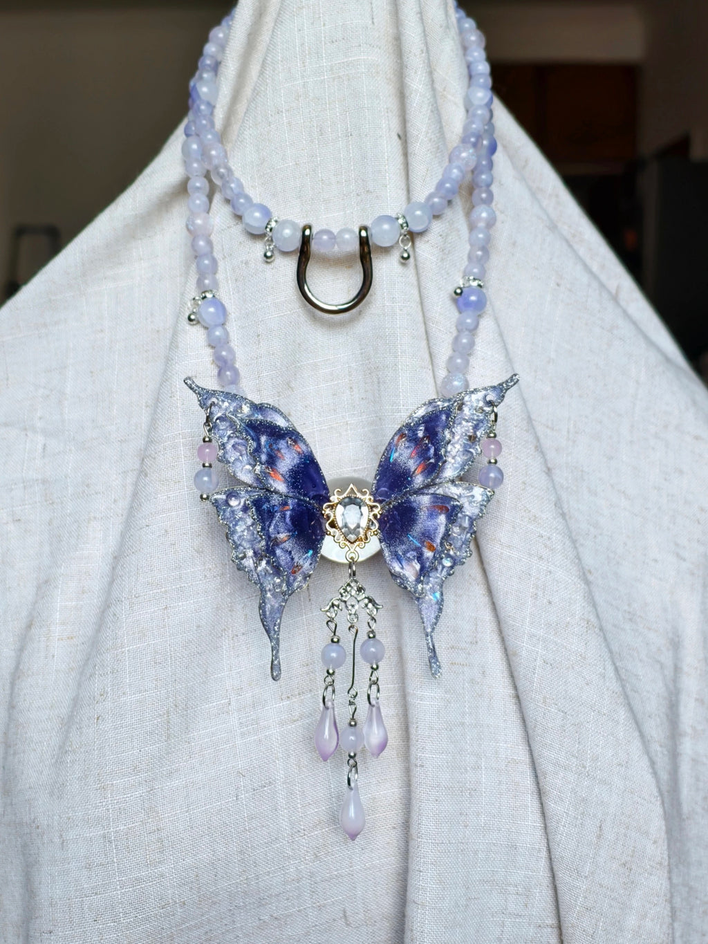 Layered Butterfly Gag Necklace with Leash