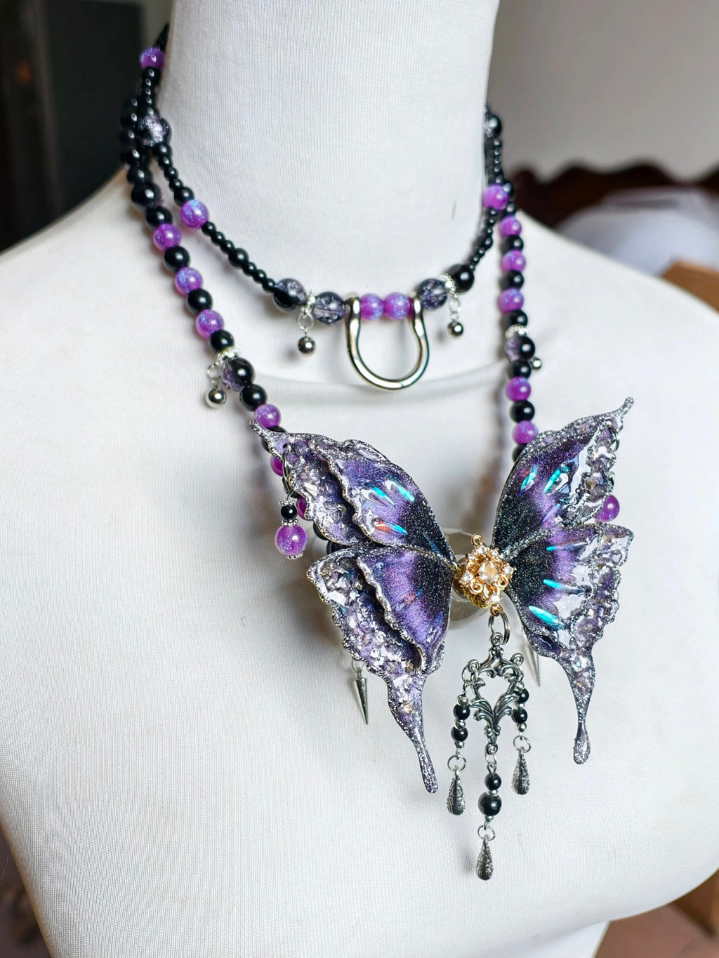 Layered Butterfly Gag Necklace with Leash