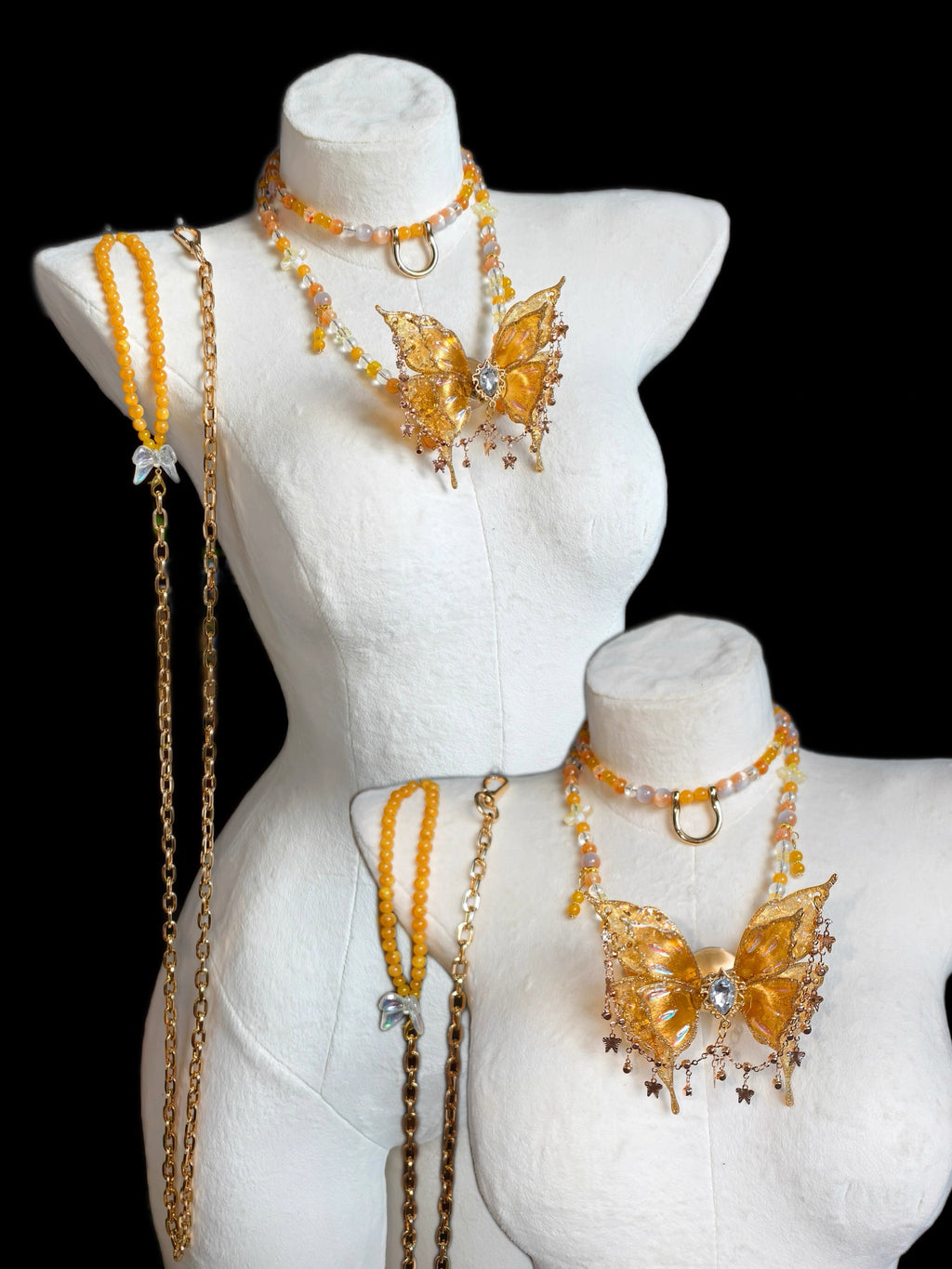 Layered Butterfly Gag Necklace with Leash