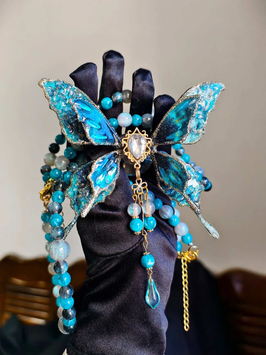Layered Butterfly Gag Necklace with Leash